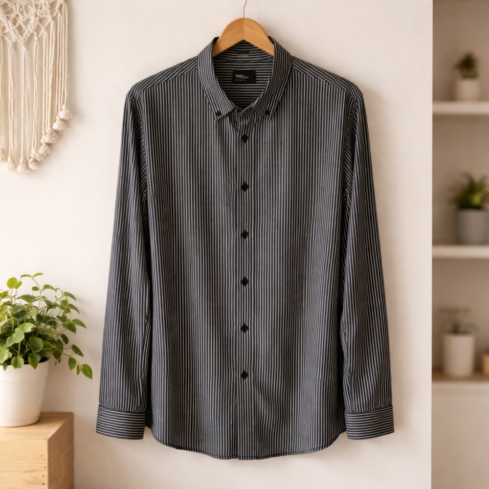 The Kooples Black and White Dress Shirt with Classic Stripes